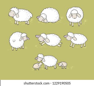 Cute cartoon sheep set. funny lambs. farm animals