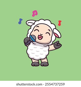 Cute Cartoon Sheep Singing Vector Icon Illustration. Animal Music Icon Concept Isolated Premium Vector. Animals Cartoon Style