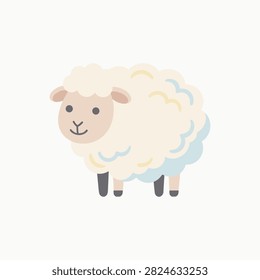 A cute cartoon sheep with a thick woolly coat featuring subtle blue and yellow highlights. Ideal for children's sleep products or farm-themed web icons.