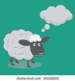Cute cartoon sheep with thinking blank