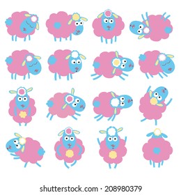 Cute cartoon sheep in vector. Childish set