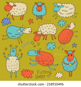 Cute cartoon sheep in vector. Childish set in bright colors