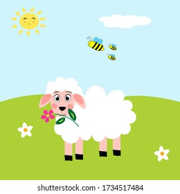 Cute cartoon sheep vector illustration. farm animal