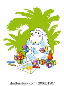 Cute cartoon sheep vector illustration.