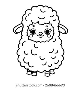 Cute cartoon sheep vector illustration in black and white isolated on white background	