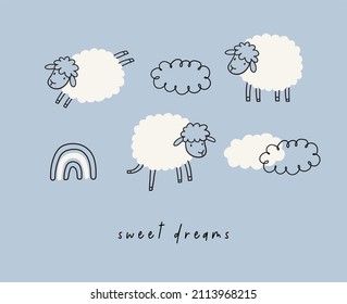Caricatura de ovejas - impresión vectorial. 
