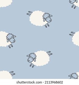 Cute cartoon sheep - vector print. Seamless pattern for baby