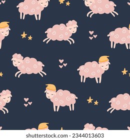 Cute cartoon sheep - vector print. Seamless pattern for baby