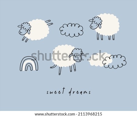 Cute cartoon sheep - vector print.  商業照片 © 