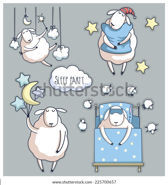 ベクター画像のかわいい漫画の羊 睡眠パーティー のベクター画像素材 ロイヤリティフリー