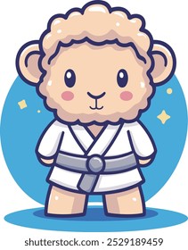 Cute cartoon Sheep wearing jiu-jitsu vector illustration on white background