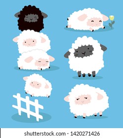 Cute Cartoon sheeps  characters set