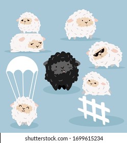 Cute Cartoon sheeps  characters vector set