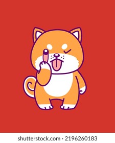 Cute cartoon shiba inu dog making funny face. 