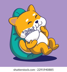 Cute Cartoon Shiba Inu dog sleeping on a pillow. Vector illustration.