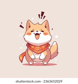 Dibujo lindo shiba u perro con bufanda. Ilustración del vector