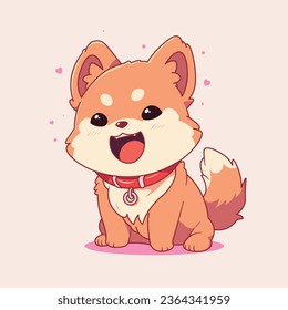 Cute cartoon shiba inu dog on pink background vector illustration