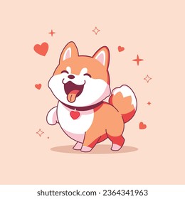 Cute cartoon shiba inu dog on pink background vector illustration