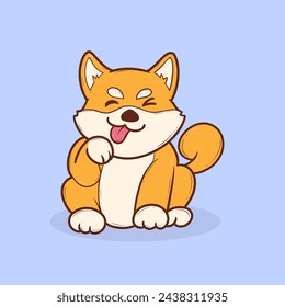 Cute cartoon Shiba Inu dog sitting with its tongue out