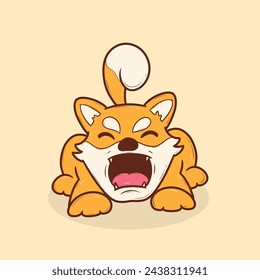 Cute cartoon Shiba Inu dog with eyes closed and tongue out