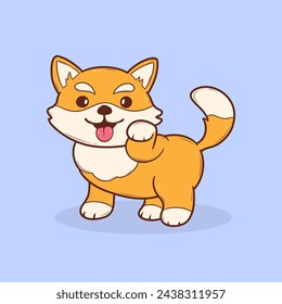 Cute cartoon Shiba Inu dog pointing with its paw