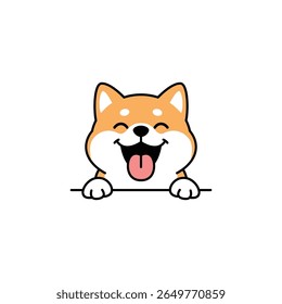 Cute cartoon shiba inu with a happy face, eyes closed, mouth open and tongue out, vector illustration