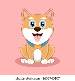 Cute cartoon shiba inu sit. Vector Illustration