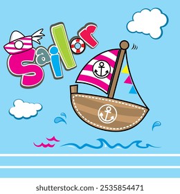 süße Cartoon Schiff marine Vektorgrafik