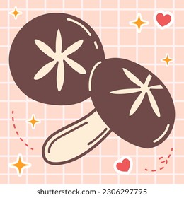 Cute cartoon shitake mushroom hot pot vegetable kawaii food with japan style anime manga illustration