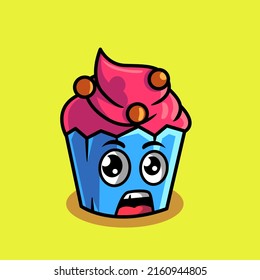 cute cartoon shocked cupcake vector illustration