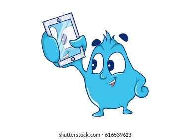 Cute Cartoon showing mobile. Vector Illustration. Isolated on white background.