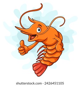 Cute cartoon shrimp giving thumbs up