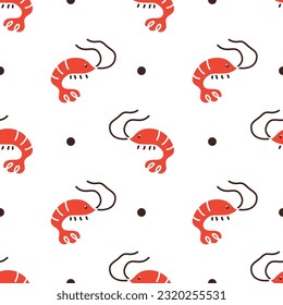 Cute cartoon shrimp. Seamless vector pattern