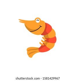 Cute cartoon shrimp vector illustration, simple flat design template.