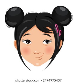 Cute cartoon shy asian girl character.