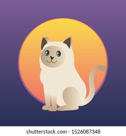 Cute cartoon siamese cat, abstract kawaii kitty design illustration.