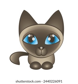 Niedliche Cartoon siamesisches Kätzchen auf einem weißen Hintergrund. Katze im flachen Stil. Vektorgrafik