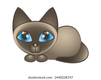 Cute cartoon siamese kitten on a white background. Cat in flat style. Vector illustration