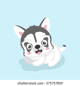Cute cartoon siberian husky puppy. 