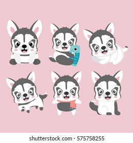 Cute cartoon siberian husky puppy. 