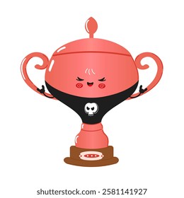 Cute cartoon Silver trophy cup character with a skull shirt and playful pose. Vector hand drawn cartoon kawaii character illustration icon. Isolated on white background. Silver trophy cup heavy metal