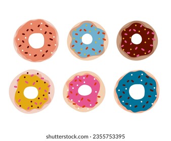 Cute Cartoon einfachen Kreis donut Vektorgrafik-Set. Happy-Festivalkollektion für süße Desserts