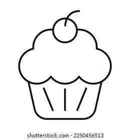 Cute Cartoon Simple Cupcake Icon Logo with Sprinkles and Cherry on Top for Kids Drawing, Coloring, Painting, Print and Sticker Isolated on White Background