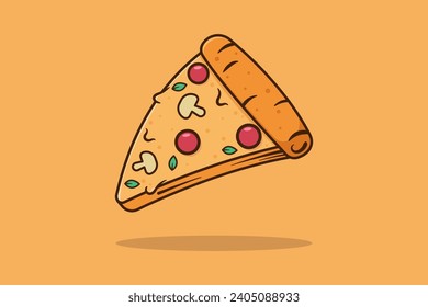 Cute cartoon simple slice of pizza with cheese and pepperoni vector illustration