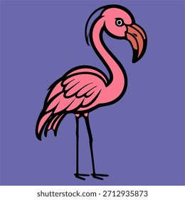 Ilustración vectorial simple linda de la historieta de un flamenco rosado