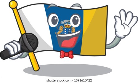 Cute cartoon Singing flag canary island Scroll with a microphone