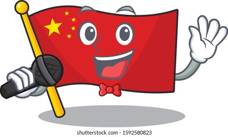 Cute cartoon Singing flag china Scroll with a microphone