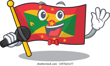 Cute cartoon Singing flag grenada Scroll with a microphone