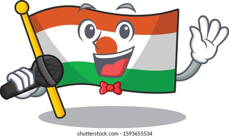 Cute cartoon Singing flag niger Scroll with a microphone