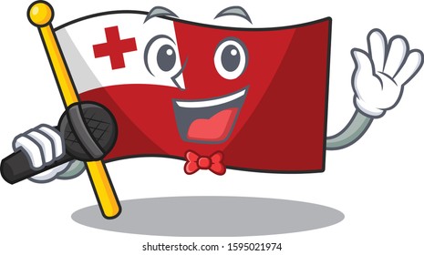 Cute cartoon Singing flag tonga Scroll with a microphone